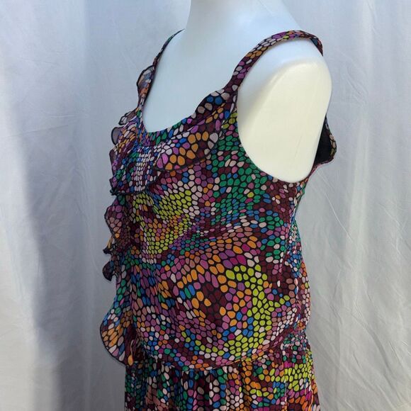 Long Tall Sally LTS Polka dot maxi dress ruffle front Sz 12 mosaic confetti - Picture 4 of 10